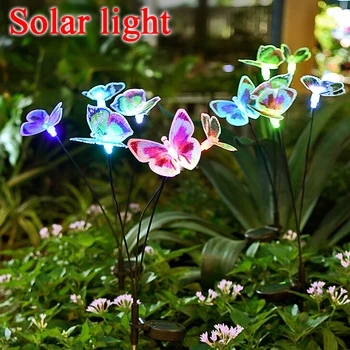 1/2 adet Yeni Yaratıcı Güneş 3 kafa Kelebek su geçirmez açık alan aydınlatması Bahçe Villa Dekorasyon Çim Zemin Fişi Atmosfer Lambası Sıcak