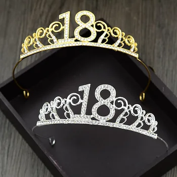 1 Adet 18th Doğum Günü Prenses Taç Kristal Düğün Taç Hairband Kadın Şapkalar Saç Dekor