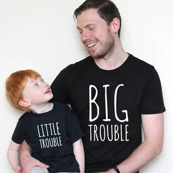 1 adet Büyük ve Küçük Sorun Aile Eşleştirme Giyim Kıyafet Baba Kızı Oğlu T Shirt Baba Çocuk Kız Erkek Komik T Shirt Kıyafetler
