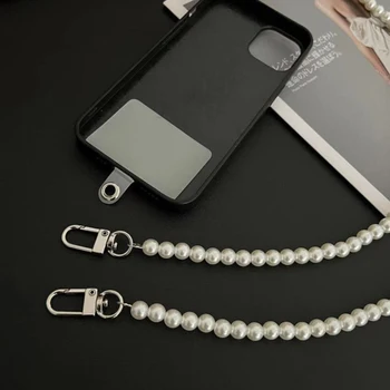 1 adet cep telefonu Kordon Basit Beyaz İnci Kayış Crossbody Kolye Zinciri Moda anti-kayıp Sling Taşınabilir telefon kılıfı