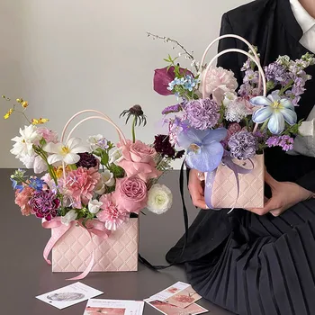 1 Adet Dıy Şeker Paketleme Çantası Taşınabilir Kraft Kağıt Çiçek Su Geçirmez Kutu Tutamak Gül Çiçek Dükkanı Düğün Hediye Paketleme Çantası