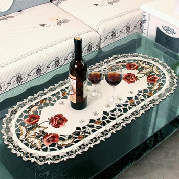 1 adet Masa Örtüsü Oval Vintage İşlemeli Dantel Masa Örtüsü Çiçek Masa Örtüsü / Mat Ev Düğün Masa Dekorasyon 40x85cm