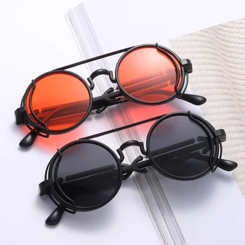 1 Adet Moda Trendy Punk Steampunk Güneş Gözlüğü Çift Bahar Güneş Gözlüğü Gotik Tarzı Yuvarlak Güneş Gözlüğü UV400 Koruma Gözlük