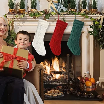 1 adet Noel Örme Çorap Dekor Festivali hediye çantası Şömine Noel Ağacı askı süsleri Dekor Kırmızı Beyaz Noel Çorap