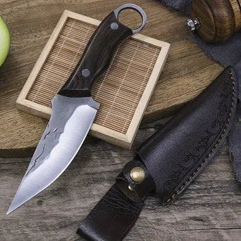 1 adet Taşınabilir EDC Kamp Mutfak bıçağı, Dövme paslanmaz çelik açık düz bıçak,Çok amaçlı dilim bıçağı mutfak,BARBEKÜ