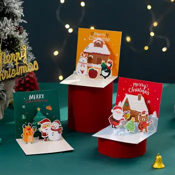 1 Takım Noel Kartları 3D Sevimli Karikatür Noel Baba Kardan Adam Geyik Noel Kartı Parti Davetiyeleri Hediyeler Yeni Yıl Tebrik Kartı