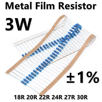 (10 adet) 3W Metal film rezistans 1 % beş renk halka hassas direnç 18R 20R 22R 24R 27R 30R ohm Ω