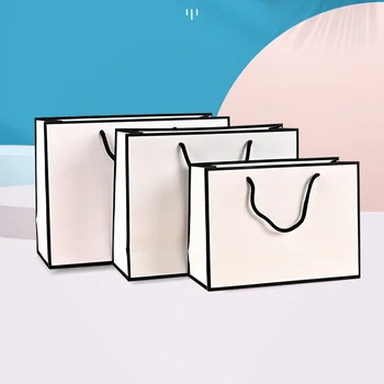 10 Adet Beyaz Kraft Kağıt Torba Yüksek Kaliteli hediye keseleri Alışveriş Giyim Ambalaj Poşetleri Takı / Kozmetik Çanta Hediye Paketi