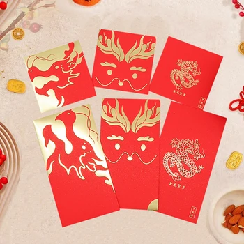 10 Adet Ejderha Yıl Hongbao Kırmızı Zarflar 2024 Yeni Yıl Bahar Festivali Kırmızı Paket Şanslı Para Paketleri Yaratıcılık hediye Çantası