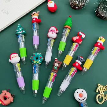 10 Adet Kawaii Karikatür Noel Mini Dört Renkli Tükenmez Kalem Noel 4 Renkler Kalemler Okul Malzemeleri Ofis Kırtasiye Hediyeler
