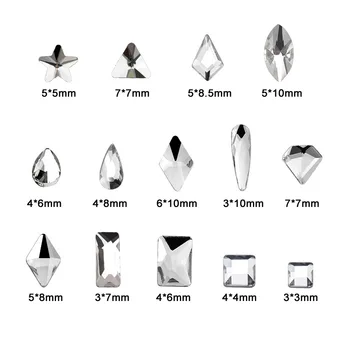 100 adet / grup Beyaz Kristal Nail Art Rhinestones Flatback 3D Taşlar Cam Taş Strass Karışık Şekil DIY Tırnak Tırnak Dekorasyon