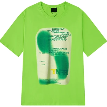 100 % Pamuk Retro Yeşil Yüksek Sokak Marka Mektup Grafik T Shirt 11 Renkler Çiftler Yaz Büyük 2XL sıfır yaka bluzlar Harajuku Hip Hop