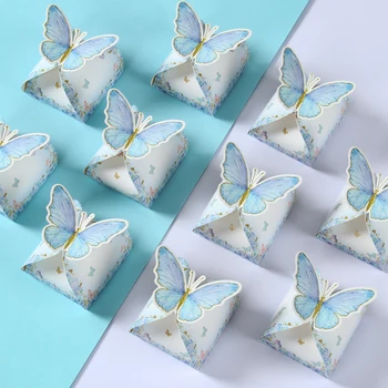 12 adet Mavi Kelebek Favor Kutuları Kız Bebek Duş Kelebek Şeker Kutusu Dekorasyon Parti Düğün Doğum Günü Küçük Kelebek Hediye Kutusu