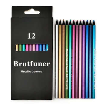 12 Renkler/Set Brutfuner Metalik Kalem Sevimli Renkli Kalemler Öğrenci Profesyonel Çizim Kalem Sanat Okul Tedarik Kırtasiye