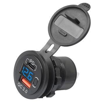 12V - 24V 48W USB priz Su Geçirmez şarj soketi PD ve QC3.0 USB Portu ile LED Voltaj Araba Kamyon için golf arabası Mavi