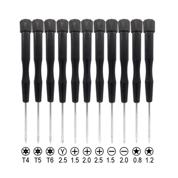 142mm Siyah Plastik Dönebilen Kolu Tornavida Torx Anahtar T4 T5 T6 0.8 1.2 Pentalobe 1.5 Phillips 2.5 Y Tornavidalar 500 adet / grup