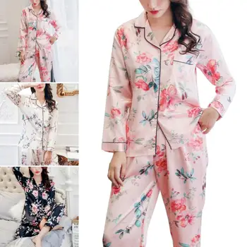 2 Adet Sonbahar Pijama Seti Kadınlar Çiçek Baskılı Tam Pamuk Gecelik Uzun Kollu Üst Pantolon Kıyafeti Taze Tarzı Pijama Pijama
