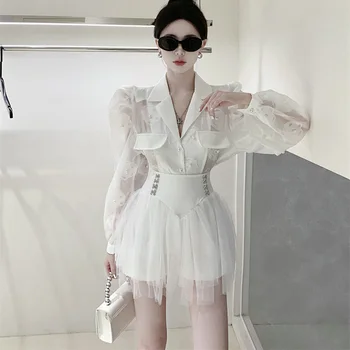 2 Parça Setleri Zarif Lüks Moda Rahat İki parçalı Set Kadın Örgü İnci Çiçekler Ceket + Yüksek Bel Etek Takım Elbise Kore OL Yaz