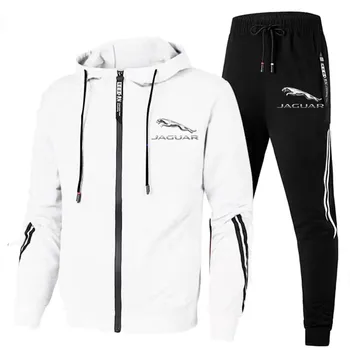 2 parçalı kısıtlı ceket Jaguar logo baskılı erkek araba spor hoodie + kazak spor koşu elbisesi kazak ve pantolon takım elbise 2023