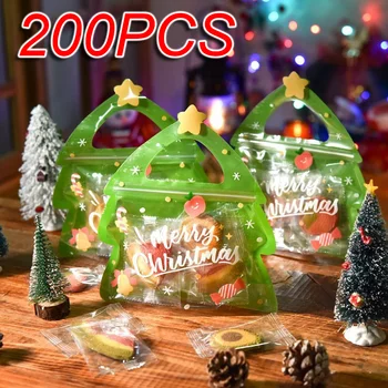 200 ADET Noel Festivali hediye keseleri Noel Ağacı Geyik Şekli Kurabiye Şeker Çantası çocuk Doğum Günü Partisi Dekoru Tatlılar Paketi
