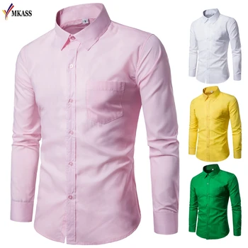 2018 Ilkbahar Sonbahar Erkek Gömlek Ince Slim Fit Iş Erkek Gömlek Uzun Kollu İngiliz Tarzı Rahat 17 Renk Gömlek