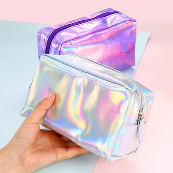 2018 Yeni Kare Kozmetik Çantası Lazer Holografik Çanta Makyaj Çantası Güzellik Durumda Renkli Seyahat Organizatör makyaj çantası Neceser Mujer