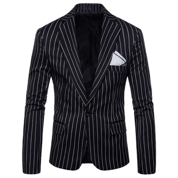2019 erkek Siyah Şerit Iş günlük giysi Ceket Uzun Kollu Bir Düğme Blazer Lüks Marka Damat Düğün Erkek Blazer Ceket