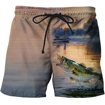 2021 Yaz plaj pantolonları 3D yüzme şortu Sörf erkek Kurulu Şort Balıkçılık Manzara Grafik Mayo erkek plaj pantolonları