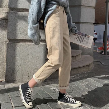 2021 Yeni Gevşek Pantolon Sonbahar Kış Kalınlaşmak Kadınlar Kadife Pantolon Moda Yüksek Bel Kadın harem pantolon Streetwear Artı Boyutu