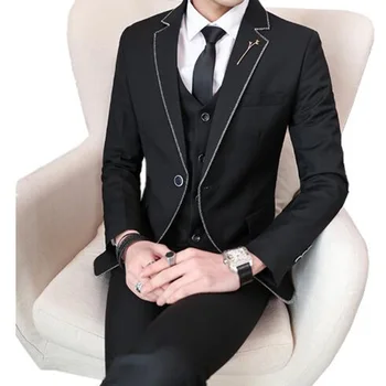 2022 Moda Siyah Erkek Takım Elbise Setleri Custom Made 3 Adet (Ceket + Pantolon + Yelek + Kravat)blazer Pantolon Klasik Erkek Düğün Smokin Parti Kıyafeti