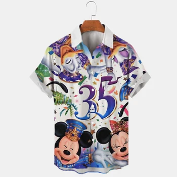 2023 3D Baskılı Disney Donald Ördek Mickey Mouse Çiçek Gömlek erkek Gömlek Yaz Moda Trendi Vintage Butik Üstleri