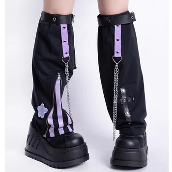 2023 Bayan Y2K Japon Sevimli Kawaii Demir Zincir Kravat Şerit Splice Punk Tarzı Bacak Çorap lolita Kaya Punk kız legging diz kapağı