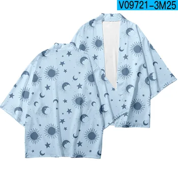 2023 Güneş Ay Yıldız 3D Baskı Japon Kimono Haori Yukata Kadınlar / Erkekler Moda Yaz Rahat Serin Kısa Kollu Streetwear