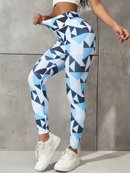 2023 Kadın Moda Sportif Geo Baskı Geniş Bant Bel Koşu Yoga Streç Tayt Kadın Rahat Egzersiz fitness pantolonları