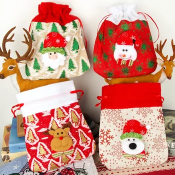 2023 noel hediyesi Çanta Keten Yeni Karikatür Kardan Adam Elk Noel Baba Noel Şeker Çanta Çanta Navidad hediye çantası Mutlu Noeller