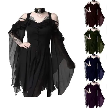 2023 Ortaçağ Retro Kraliçe Prenses Straplez Akşam Elbise İngilizce Gotik Rave Parti Vampir Cadı Korku Cosplay Kostüm