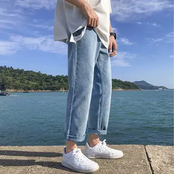 2023 Yaz Kot Erkekler Gevşek Düz Kore Tarzı Moda Rahat Rahat Tüm Maç Öğrenci rahat pantolon erkek Geniş bacak Pantolon