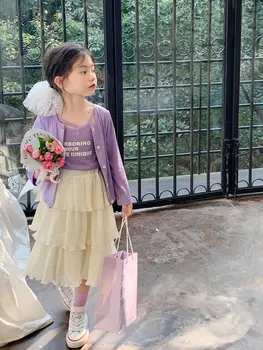 2023 Yaz Prenses Tarzı Çocuklar Mini Elbise Orta Kore Tarzı Düz Renk Moda Yeni Tasarım Yumuşak Pamuklu Kızlar için