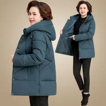 2023 Yeni Kış Giysileri Kadın Kalınlaşmış Sıcak Uzun Ceket ve Kirpi Parkas Katı Kapşonlu İnce Ceket Ceket Kadın Anne A223