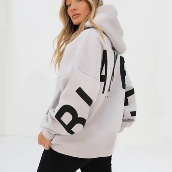 2023 Yeni Sonbahar Kış Hoodies kadın Rahat Gevşek Katı Mektup Baskı Kapşonlu Giyim Moda Zarif Streetwear Hoodies