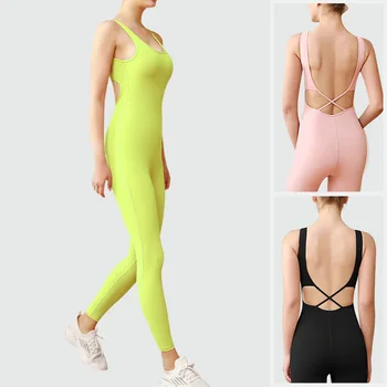 2023 Yeni Yoga Tulumlar Göğüs Pedleri ile Kadın Likra Spor Bodysuits Spor Tulum egzersiz kıyafetleri Kadınlar için Spor Yoga Setleri