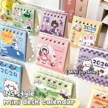 2024 Mini Küçük Masa Takvimi Sevimli Karikatür Anime Kız Yeni Yıl Takvimi Taşınabilir Yaratıcı Takvim Aylık Ofis Dekorasyon