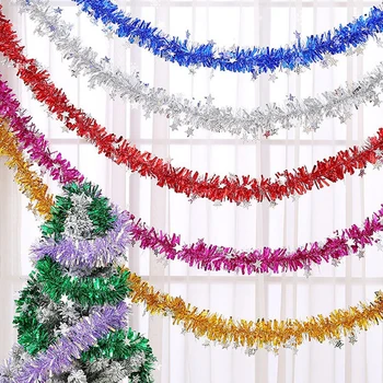2024 Noel 2M Altın Tel Garland Tinsel Asılı Rattan Yılbaşı Ağacı Süsleme Dekorasyon Noel Renkli Şerit Ev Dekor