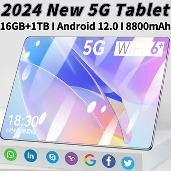 2024 Yeni 10.1 inç Ağ Android 12.0 Tablet 16GB RAM 1TB ROM 16MP 32MP 10 Çekirdek 8800mAh tablet 4 5G Wıfı Tablet