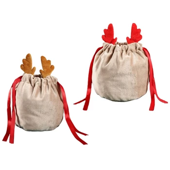 2024 Yeni 5 adet İpli Çanta Noel Düğün için hediye keseleri Pazen Boynuz Takı Torbalar Şeker Kurabiye ikram çantaları için