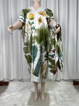 2024New Suudi Arabistan İpek Maxi Elbise Yaz Plaj Bohemian Elbise Afrika Kaftan Mayo Batwing Eşarp Kafa Bandı Kısa Kollu