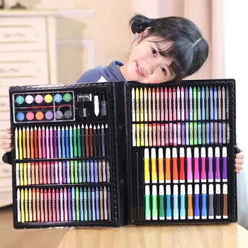 208 adet/kutu Çocuklar Boyama Çizim Sanat Seti Boya Kalemi Yağlı Pastel Suluboya İşaretleyiciler Renkli Kalem Araçları Erkek Kız Hediye İçin
