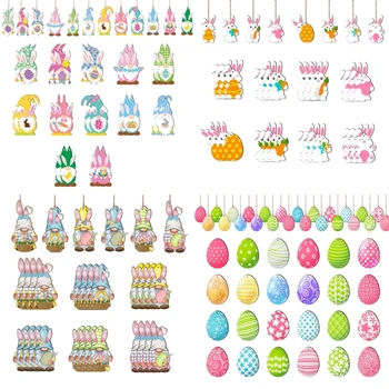 24 Adet Ahşap paskalya dekorasyonu Kolye Dize ile Gnome Tavşan Kulaklar Rakamlar Yumurta Asılı Hediye İşareti Şenlikli Parti Süsler