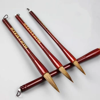 3 Adet / takım Kurt Saç Ahşap Yazı Fırçaları Çin Geleneksel Kaligrafi Boyama Uygulama Kalem Kaligrafi Malzemeleri