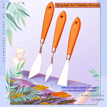 3 ADET / takım Premium Blister Kart Paketi Paleti ve Boyama Bıçakları Püskürtme Renk Ahşap Saplı Paslanmaz Çelik Bıçak Sanat Spatula